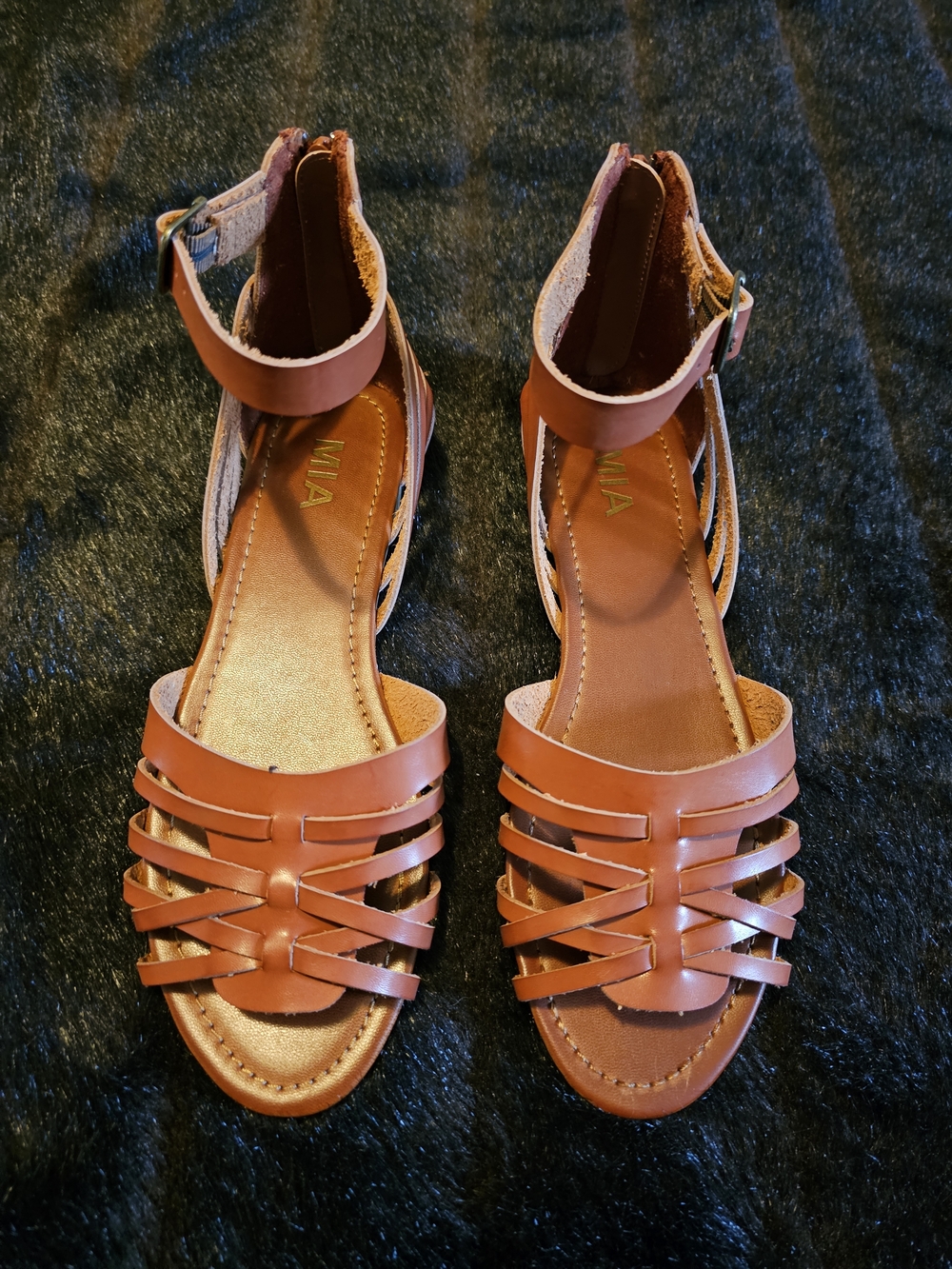 MIA Women's Cognac Strappy Ankle-Wrap Sandals (New)